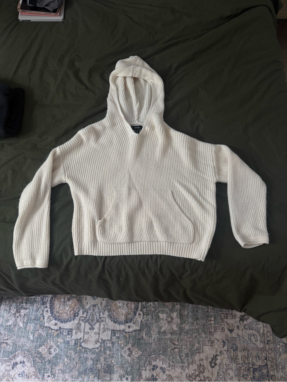 Forever 21 Ivory Hooded Rib Knit Sweater